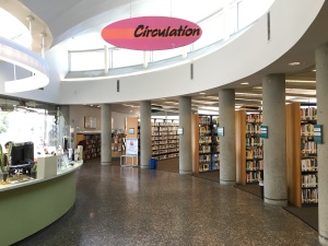 Circulation Desk and Stacks; photograph by Richard Busch