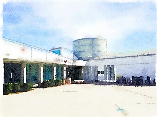 PB Library Entrance; watercolor by Richard Busch