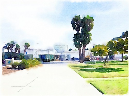 PB Library Panorama; watercolor by Richard Busch